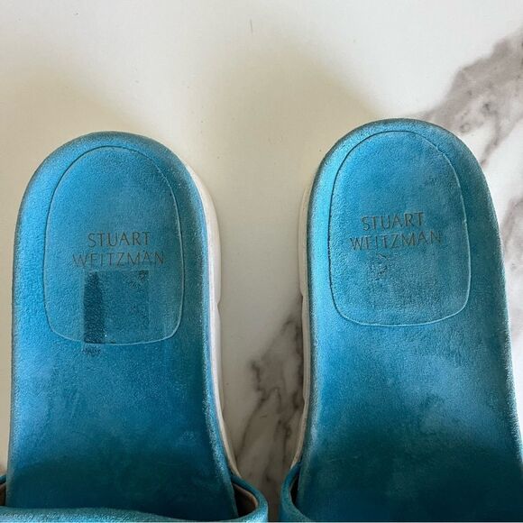 Stuart Weitzman Women Size 7 Blue Suede Platform Flip Flops Sandals Y2K Bratz - Picture 8 of 9